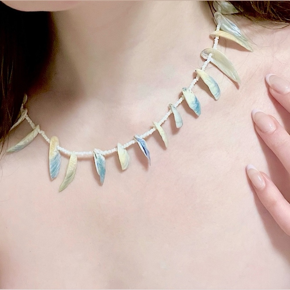 Vintage Sea Shell Spiked White Beaded Handcrafted Choker Necklace